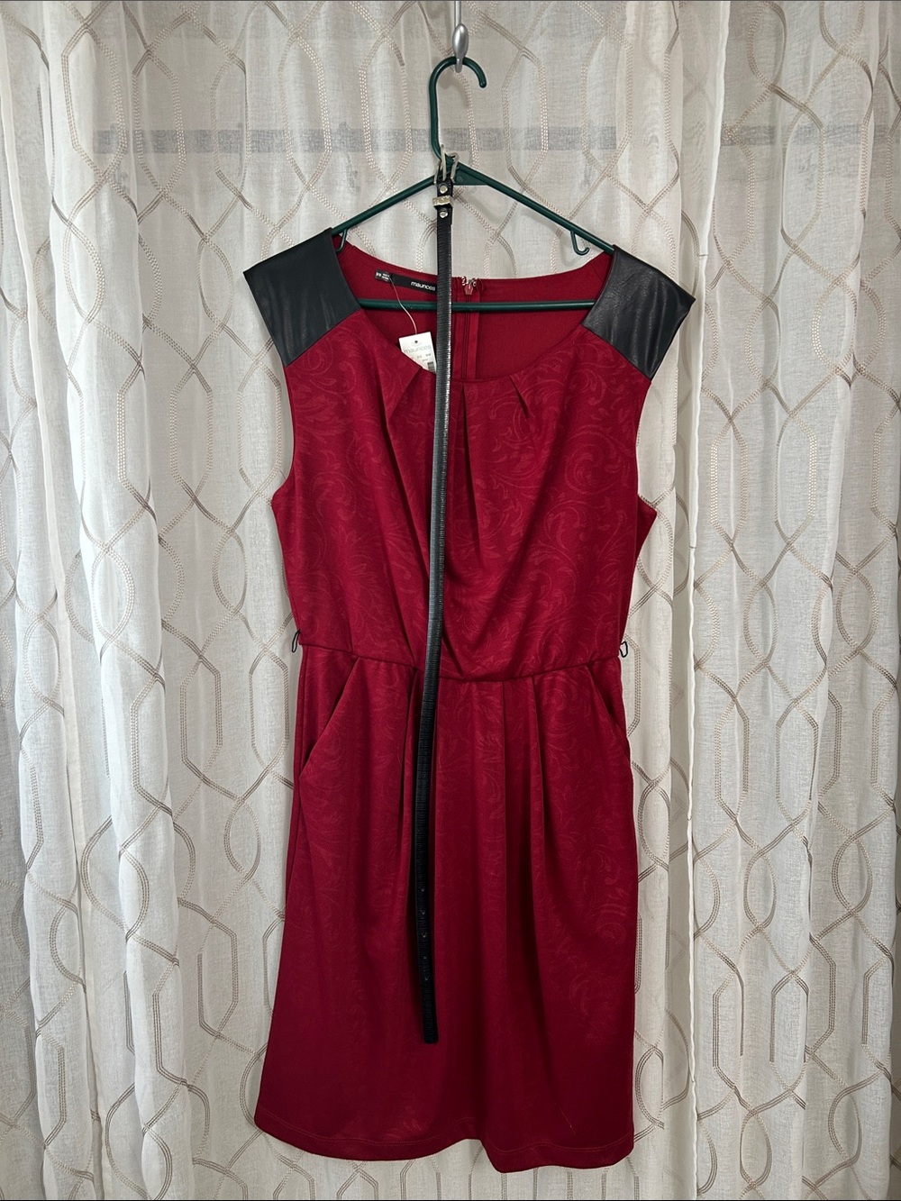 Maurices Burgundy Midi Dress with Black Faux-Leather Shoulders